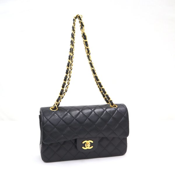 2000111256300043 1 CHANEL Matelasse W chain shoulder bag lambskin here mark W flap black A01113