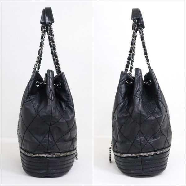 2000111256300121 3 CHANEL chain shoulder bag drawstring black leather