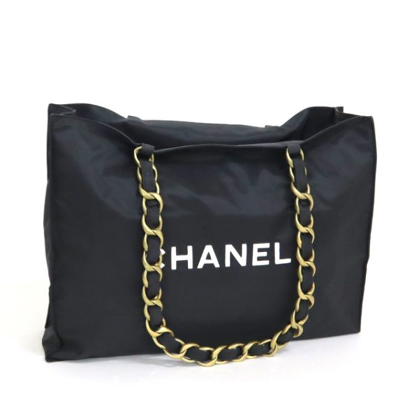 2000111256500084 2 CHANEL chain tote bag here mark nylon black