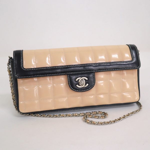 2000111256500173 1 CHANEL chain shoulder bag chocolate bar enamel pink black