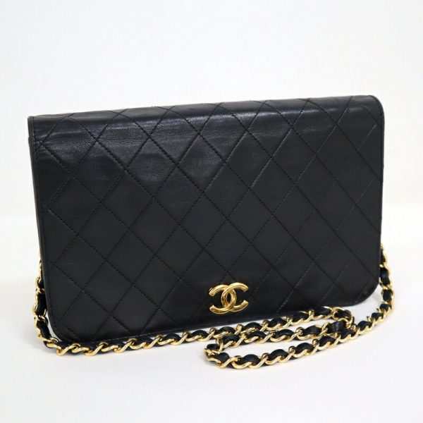 2000111257000017 1 CHANEL Push Lock Matelasse Chain Shoulder Bag Lambskin Black