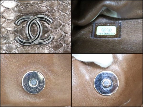 2000112256100033 10 CHANEL Handbag Coco Mark Python Metallic Bronze