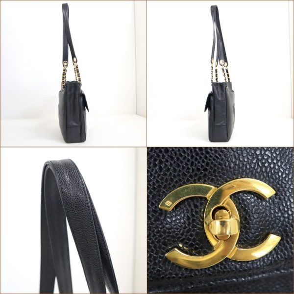 2000112256500086 3 CHANEL tote bag chain shoulder caviar skin black