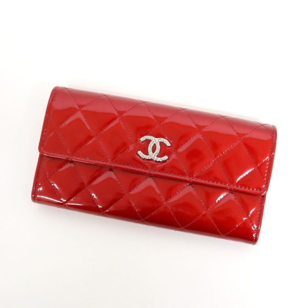 2000114256000054 1 CHANEL BifLong Wallet Brilliant Matelasse Coco Mark Enamel Calf Red