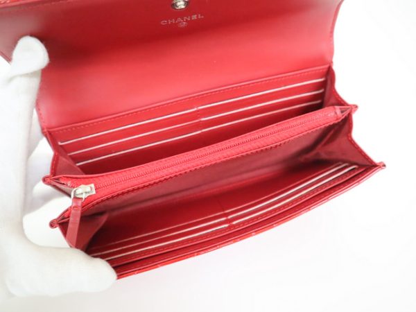 2000114256000054 5 CHANEL BifLong Wallet Brilliant Matelasse Coco Mark Enamel Calf Red