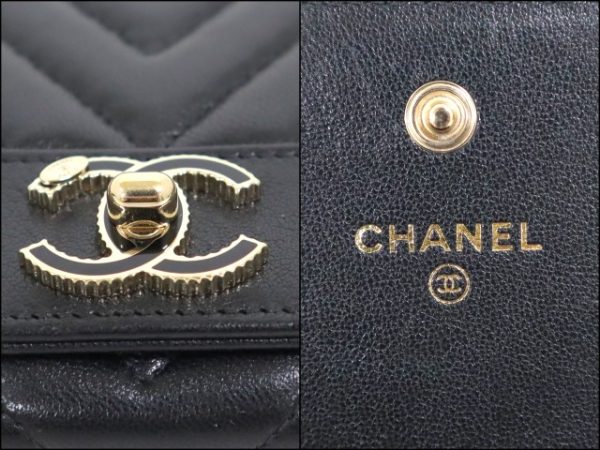 2000114256100026 6 Chanel Mademoiselle V Stitch BifLong Wallet Coco Mark Lambskin Black A80971