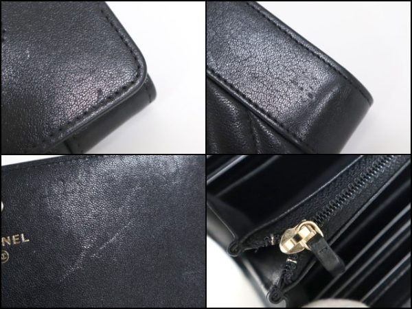 2000114256100026 7 Chanel Mademoiselle V Stitch BifLong Wallet Coco Mark Lambskin Black A80971