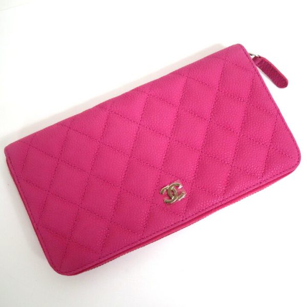 2000114256100055 1 Chanel long wallet Matelasse caviar skin pink