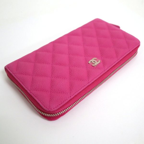 2000114256100055 3 Chanel long wallet Matelasse caviar skin pink