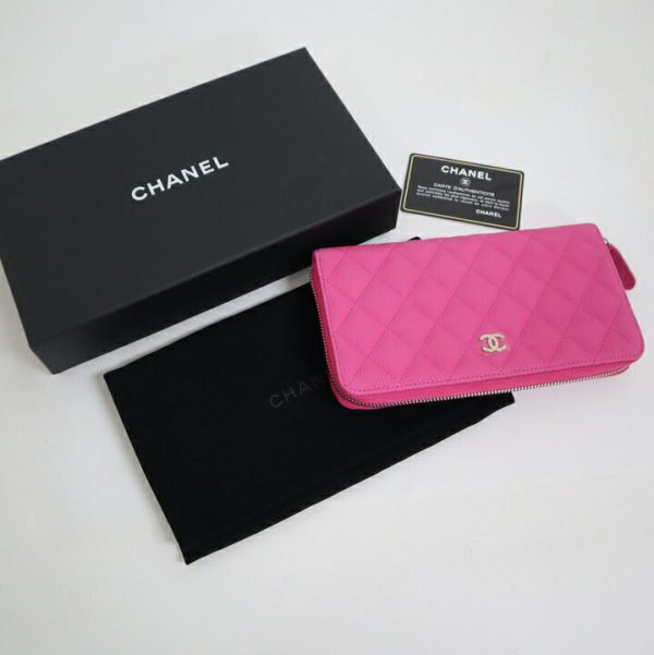 2000114256100055 8 Chanel long wallet Matelasse caviar skin pink