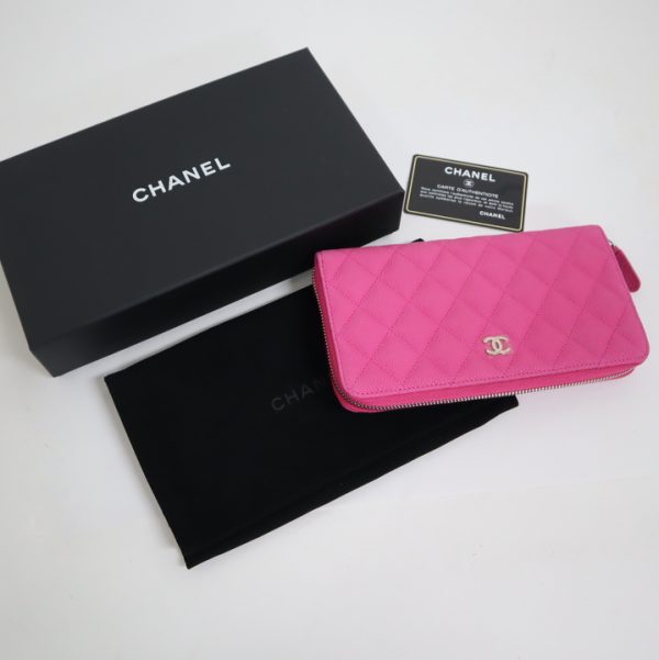 2000114256100055 8 Chanel long wallet Matelasse caviar skin pink