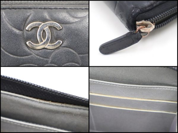 2000114256300010 6 Chanel long wallet Camellia lambskin black A50932