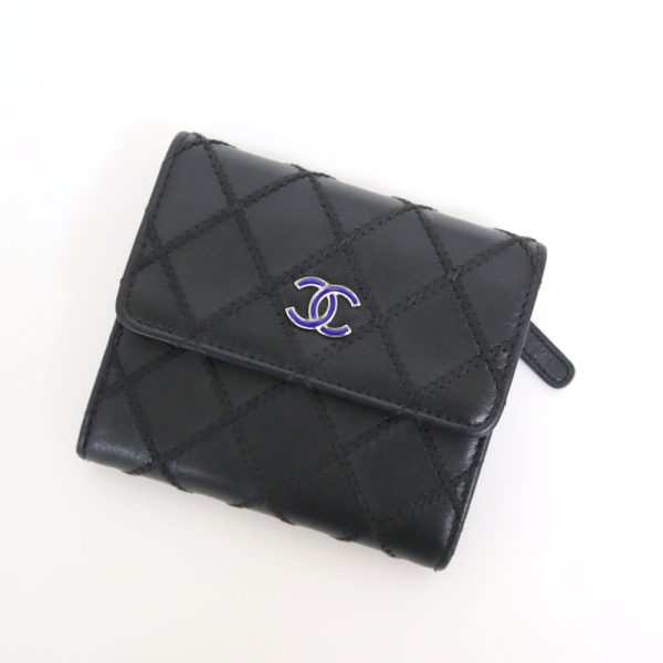 2000114256300040 1 Chanel Wallet Wild Stitch Lambskin Coco Mark Black