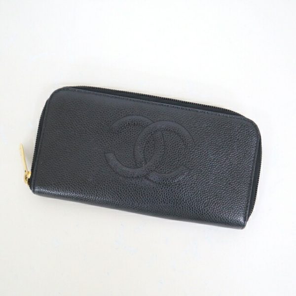 2000114256500049 1 Chanel Long Wallet Coco Mark Caviar Skin Black