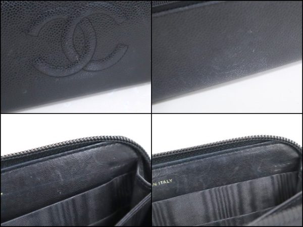 2000114256500049 6 Chanel Long Wallet Coco Mark Caviar Skin Black