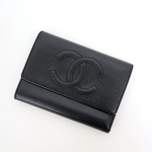 2000114256500087 1 Chanel tri fwallet caviar skin black