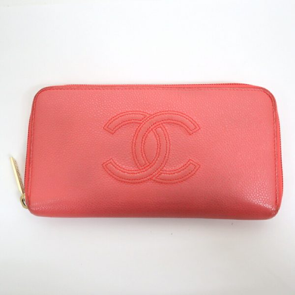 2000114256500102 1 Chanel Long Wallet Coco Mark Caviar Skin Pink