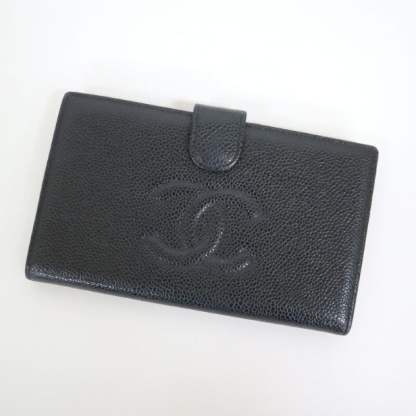 2000114256500112 1 Chanel Bi FLong Wallet Coin Case Caviar Skin Black