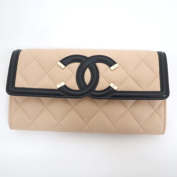 2000114256500116 1 Chanel CC Filigree bi flong wallet caviar skin black