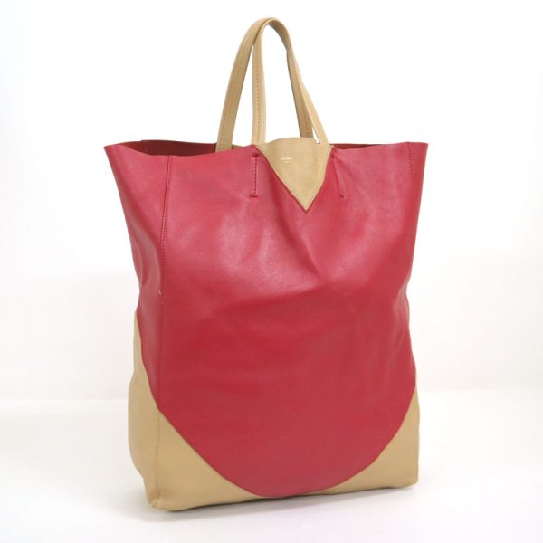 2000124255000088 1 Celine Hippo Tote Bag Suede Beige Red