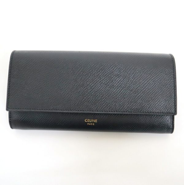 2000126255400016 1 Celine Large Flap Wallet Long Wallet Black Grained Calfskin