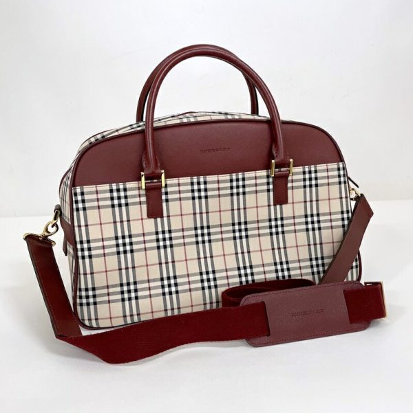 2000160256600003 1 Burberry Bag Nova Check Wine Red Leather