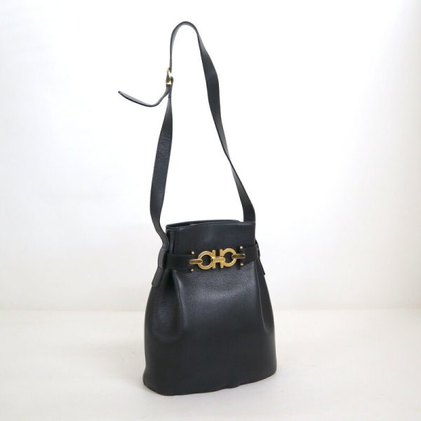 2000195256500047 1 Salvatore Ferragamo Gancini drawstring shoulder bag black leather