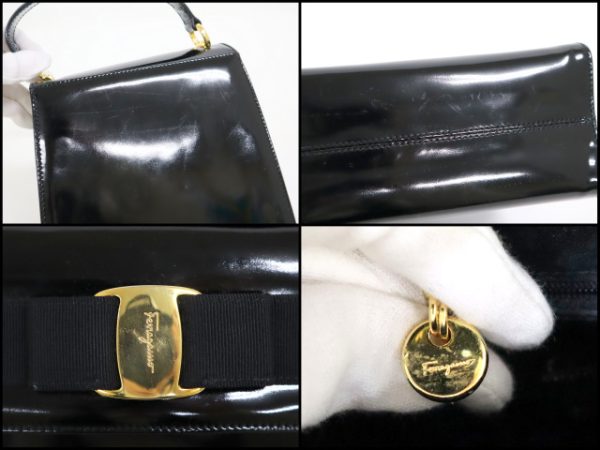 2000196257000002 9 Salvatore Ferragamo 2WAY handbag Vara enamel black