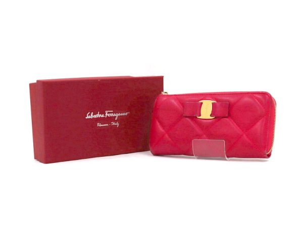 2000198255300008 1 Salvatore Ferragamo Vara L shaped long wallet quilted pink