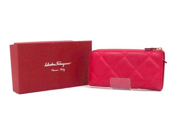 2000198255300008 2 Salvatore Ferragamo Vara L shaped long wallet quilted pink