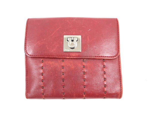 2000198255400009 1 Salvatore Ferragamo Wallet Gancini wine red