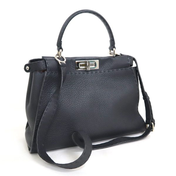 2000207255000040 1 Fendi Peekaboo Selleria Shoulder Bag Black Grain