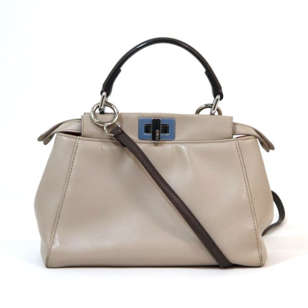 2000207256300027 1 Fendi Mini Peekaboo 2WAY Shoulder Bag Beige Brown