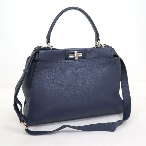 2000208256300049 1 Fendi Peekaboo Selleria 2WAY Bag Blue Leather