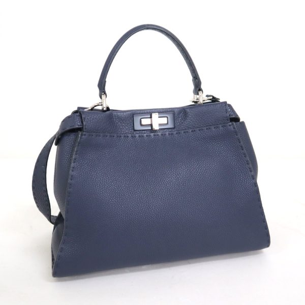 2000208256300049 2 Fendi Peekaboo Selleria 2WAY Bag Blue Leather