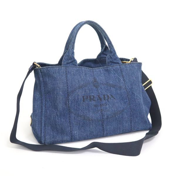 2000231255300035 1 Prada Canapa Tote 2Way Bag Blue Denim Shoulder Bag Handbag