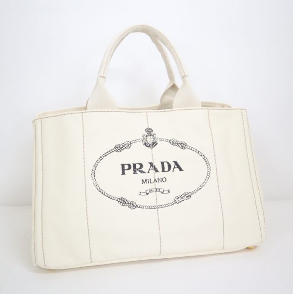 2000232255900027 1 Prada Canapa Tote Handbag White