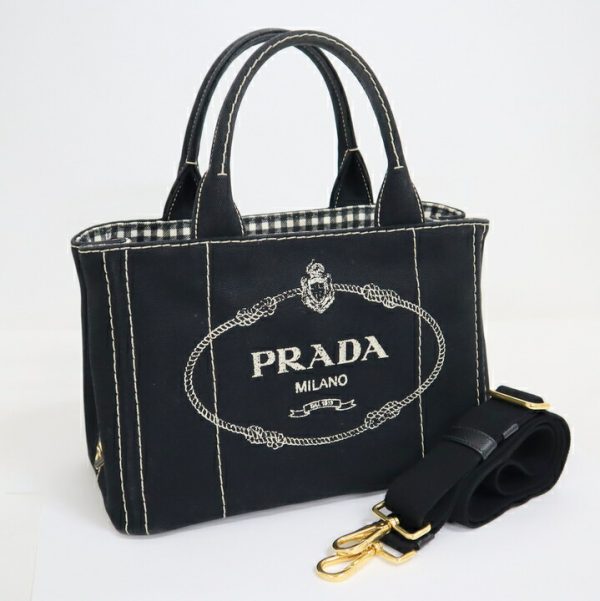 2000232256500076 1 Prada Canapa Tote Gingham Check Black