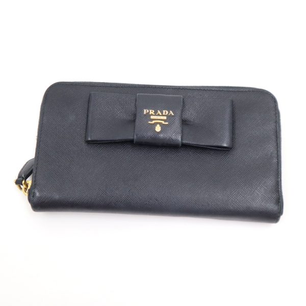 2000234255300026 1 Prada Ribbon Long Wallet Saffiano Black