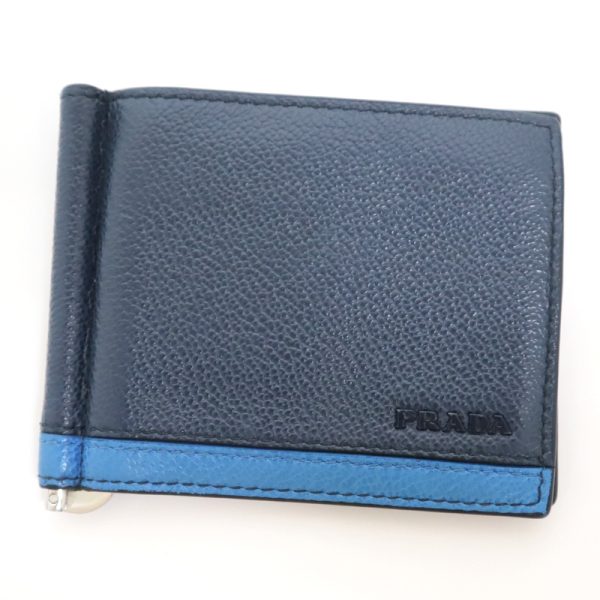 2000234256100044 1 Prada Wallet Money Clip Saffiano Blue