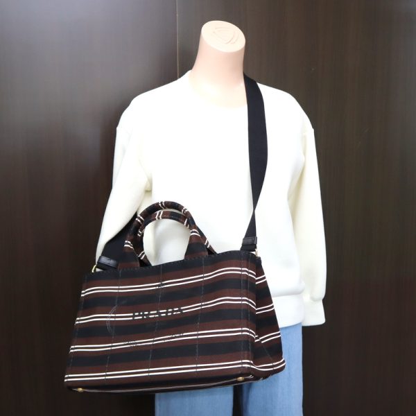 2000241255500064 10 Prada Canapa Tote 2WAY Handbag Border Brown