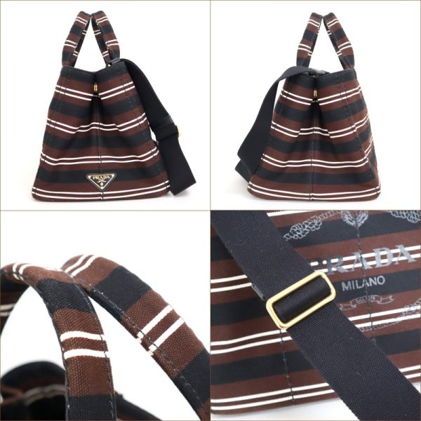 2000241255500064 3 Prada Canapa Tote 2WAY Handbag Border Brown