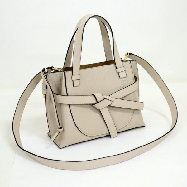 2001200256000008 1 LOEWE Gate Top Handle Bag 2WAY Bag Calfskin Beige