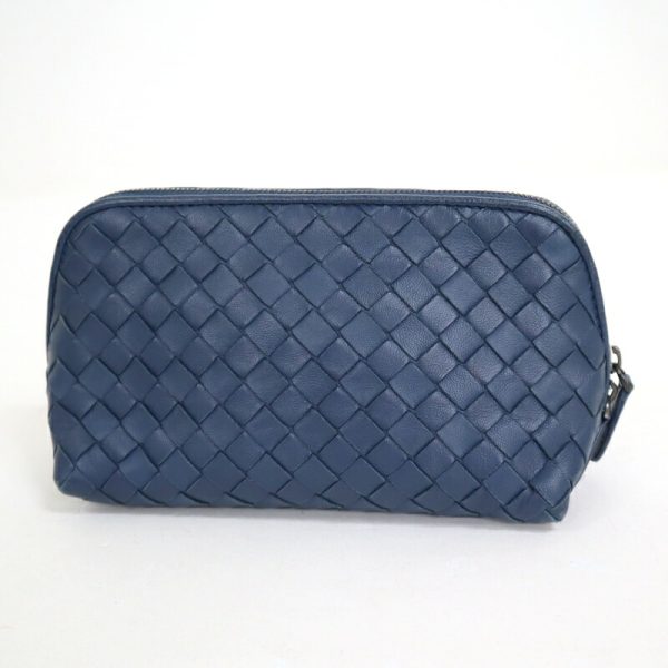 2010300256500003 2 Bottega Veneta Pouch Intrecciato Blue Black