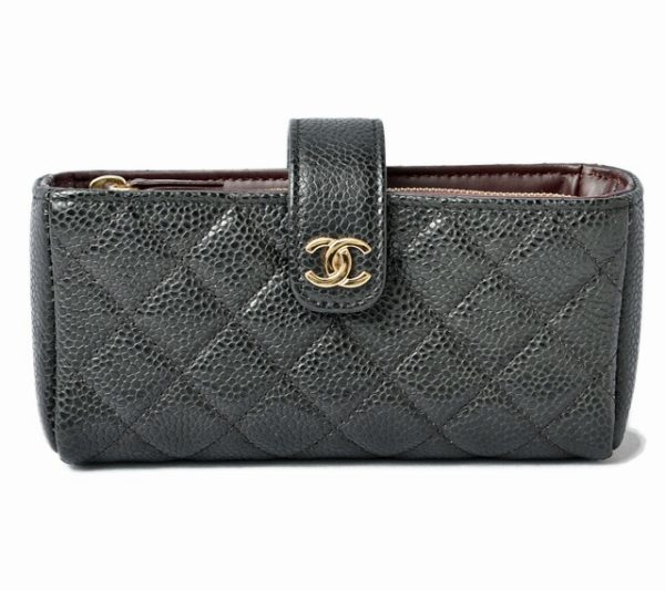 201031 23 ch 1 Chanel Pouch Card Case Quilted Caviar Skin Black