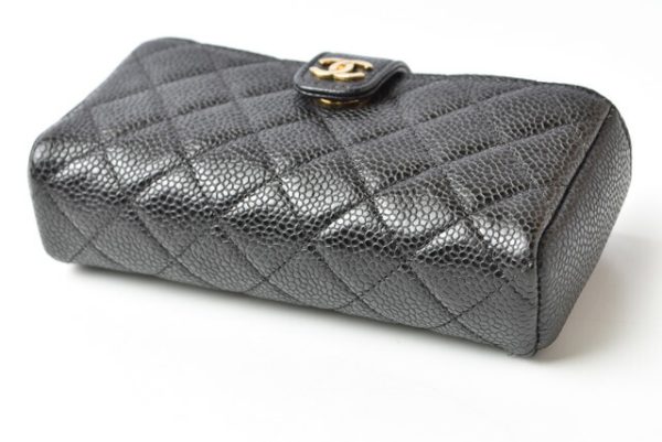 201031 23 ch 6 Chanel Pouch Card Case Quilted Caviar Skin Black