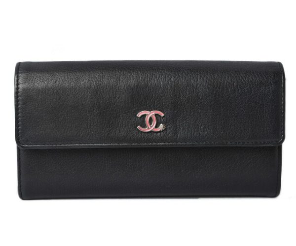 20111512ch 1 CHANEL Long Wallet Black Camellia Flower