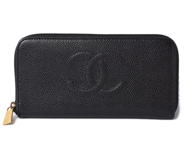 20111523ch 1 Chanel Long Wallet Coco Mark Caviar Skin Black