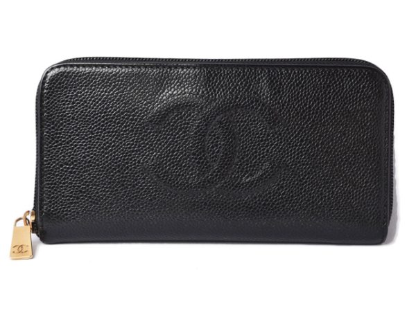 201115ch161 Chanel Long Wallet Coco Mark Caviar Skin Black