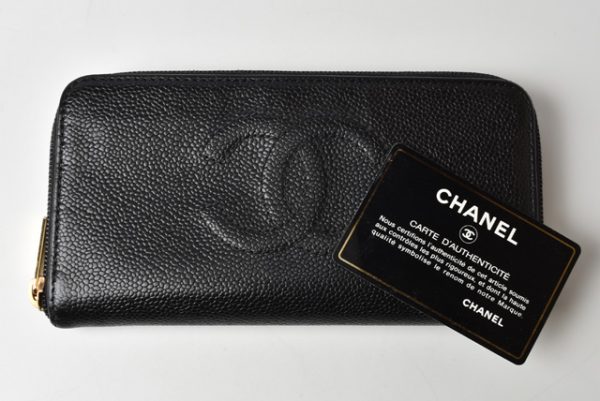 201115ch1615 Chanel Long Wallet Coco Mark Caviar Skin Black